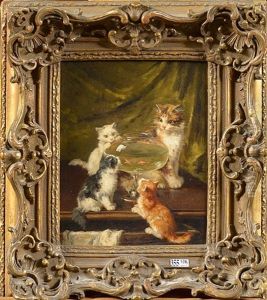 Chatons Jouant Avec Des Poissons Rouges