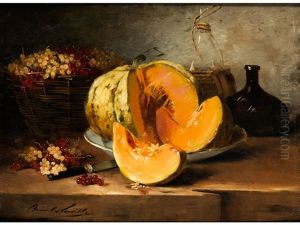 Stillleben Mit Kurbis, Johannisbeeren Und Weinflaschen