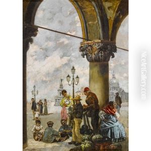 Gemuseverkaufer Unter Den Arkaden Der Piazzetta In Venedig