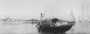 Venise, Gondoliers Sur La Greve by Francois Brunery