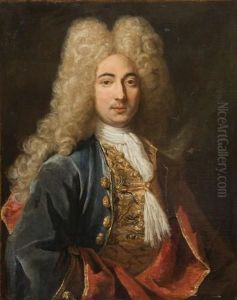 Portrait D'homme Au Gilet De Brocart D'or Et A La Veste Bleu by Gilles Allou