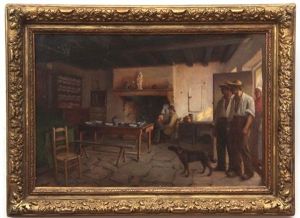 Kitchen Interior With Figures And Dog