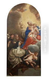The Madonna And Child, With Saints Clare, Francis Of Assisi And Saint Bartholomew by Francesco Bruni