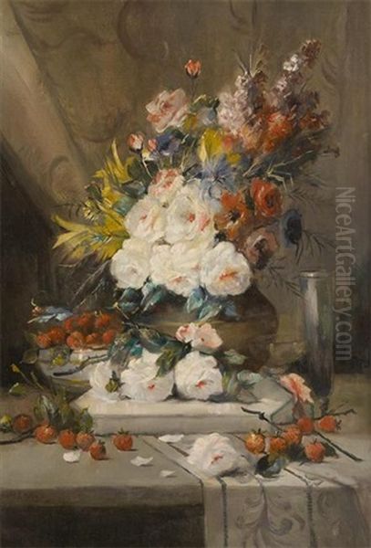 Composition Aux Roses Sur Un Entablement - view 1