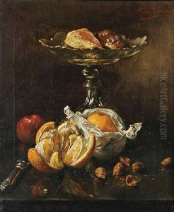 Nature Morte Aux Oranges, Noix Et Patisserie Sur Un Plat