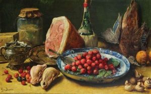 Nature Morte Aux Fraises, Jambon, Volaille, Legumes Et Fruits