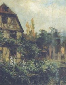 Landbysceneri Med Gamle Huse by Leopold Brunner the Elder