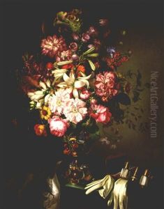 Still Life With A Vase Of Flowers And Opera Glasses by Leopold Brunner the Elder