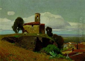 Sudliche Landschaft, Im Hintergrund Das Meer