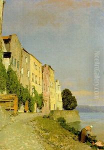 Hauser Am Flus by Ferdinand Brunner