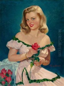 Seated Blonde With Red Roses by Frederick Sands Brunner