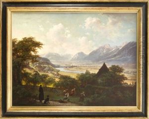 Stimmungsvolles Panorama Des Inntals Bei Innsbruck Mit Figurenstaffage