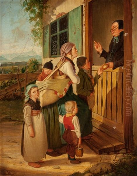 Peasant Mother And Children Seeking Food From The Church - view 1