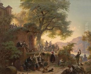 Ausflugslokal Am Rhein Im Abendlicht by Hans Brunner