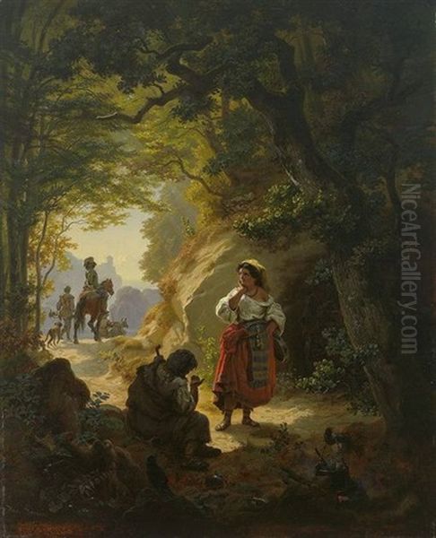 Vor Einer Waldklause Junge Frau Mit Wahrsagerin - view 1