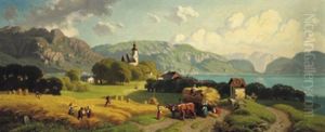 Ernte Am Seeufer Im Alpenvorland