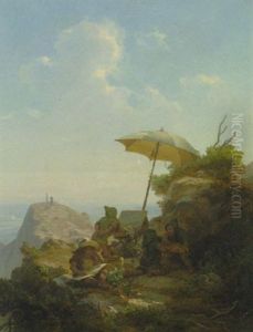 Untersberger Gnomen - Bergmannlein Belustigen Sich Mit Dem Apparat Eines Malers by Hans Brunner