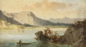 Seelandschaft Mit Kahn Und Gebirgskulisse Seelandschaft Mit Kahn Und Gebirgskulisse