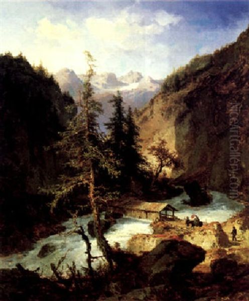 Gebirgstal Mit Reisenden - view 1