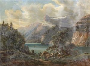 Sommerliche Partie Am Vierwaldstattersee Mit Ziegenhirten by Karl (Carl) Brunner