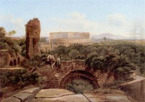 A View Of Rome With The Colosseum And The Arch Of Constantine by Karl (Carl) Brunner