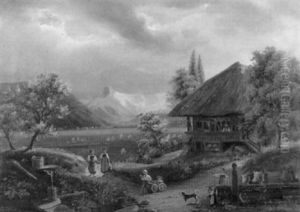 Voralpenlandschaft Mit Bauernhof by Karl (Carl) Brunner