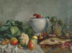 Stilleben Mit Fisch Und Gemuse by Samuel Brunner