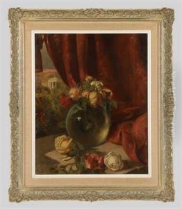 Glasvase Mit Rosen Vor Landschaft Und Architektur (+ Melonen Und Trauben Vor Weitlaufiger Landschaft; 2 Works) Glasvase Mit Rosen Vor Landschaft Und Architektur (+ Melonen Und Trauben Vor Weitlaufiger Landschaft; 2 Works)