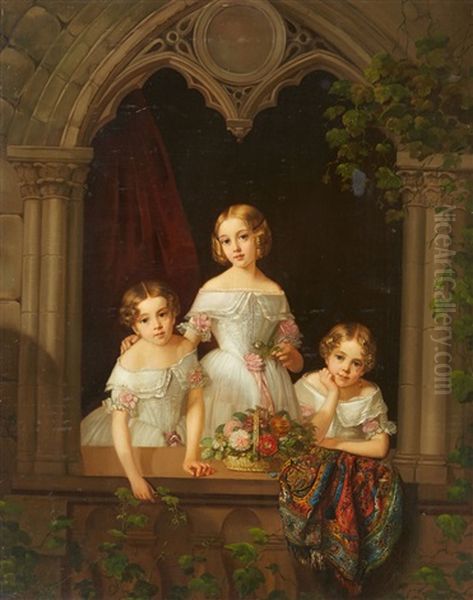 Three Girls By A Gothic Window - view 1
