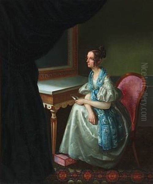 A Young Lady In White Dress Sitting In A Chair - view 1