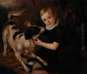 Praesten Albert Damborg Som Barn, Siddende I Gron Kjole Med Hund by Morten Thrane Bruennich