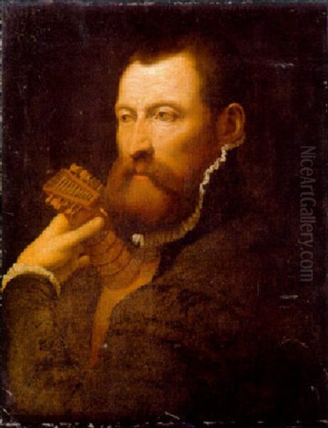 Portrait Of A Gentleman, Bust-length, In A Black Costume, Playing A Lute - view 1