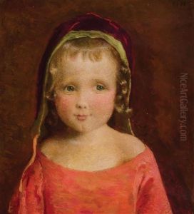 Little Girl In A Crimson Bonnet by George de Forest Brush