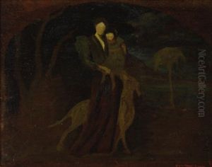 Woman And Child With Dog by George de Forest Brush