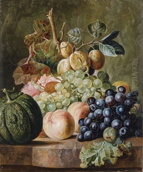 Nature Morte Aux Peches, Raisins, Prunes Et Melon - view 1