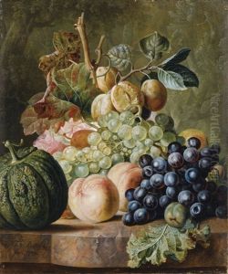 Nature Morte Aux Peches, Raisins, Prunes Et Melon by Paul Theodor van Bruessel