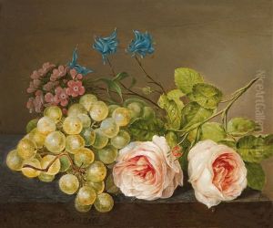 Stilleven Met Rozen En Druiven by Paul Theodor van Bruessel