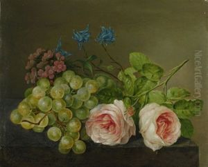 Stillleben Mit Rosen, Blumen Und Weintrauben by Paul Theodor van Bruessel