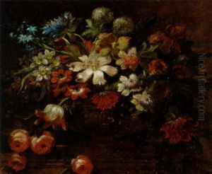 Opstilling Med Brogede Blomster I En Opsats by Paul Theodor van Bruessel