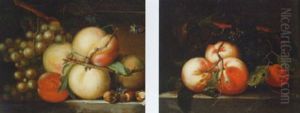 White Grapes And Peaches On A Ledge