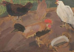 Rooster And Chicken by Jean Brusselmans