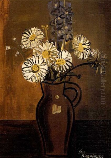 Marguerites Et Delphiniums Dans Un Vase - view 1