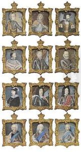 De Oldenborgske Kongeraekke Fra Christian I Til Frederik V (set Of 12) by Johann Jacob Bruun