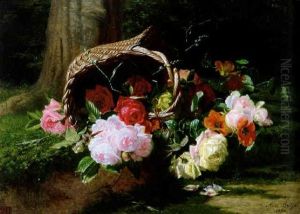 Still Life Of Roses With A Basket Still Life Of Roses With A Basket