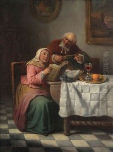 Interieur De Cuisine Anime D'une Fille Et Chat by Francois Antoine de Bruycker