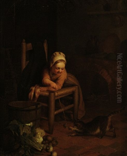 Madchen Mit Katze Spielend - view 1