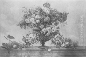 Vase De Fleurs Et Grappes De Raisins Sur Un Entablement by Elise Bruyere