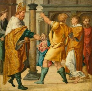 Three Panels From The Cyriacus Altar From St. Kunibert In Cologne: 1.) Pope Marcellus Ordanes Cyriacus As A Deacon (left Wing, Inner Side, Upper Left) 2.) St. Cyriacus Is Led Into The Prison (middle Panel, Bottom Row) 3.) St. Cyriacus Refuses Idolatry (mi by Bartholomaeus Bruyn the Elder