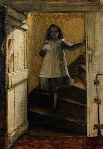 Jeune Fille Descendant Un Escalier