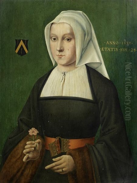 Portrait Of A Lady Of The Chaulnes Family, Half-length, In A Black Dress And White Bonnet, Holding A Carnation - view 1